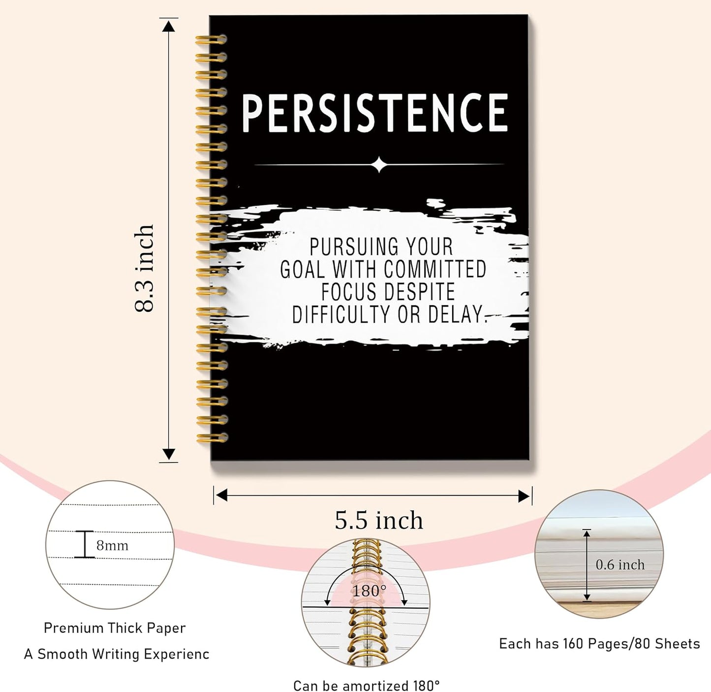 Persistence Quotes Notebook Journal, Inspirational Office Notebooks for Work, Motivational Gifts for Women Men, Gifts for Office Coworkers, Hardcover Spiral Notebook 5.5x8.3