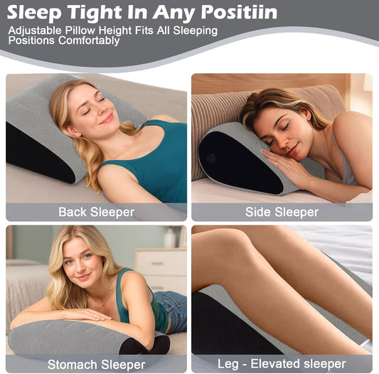 TheClover Portable Inflatable Wedge Pillow Cushion - 2 Pack Body Positioners Foldable Wedge Pillow for Sleeping,Back,Travel,Bed,Leg Elevation with Fast Inflation Deflation(Grey)
