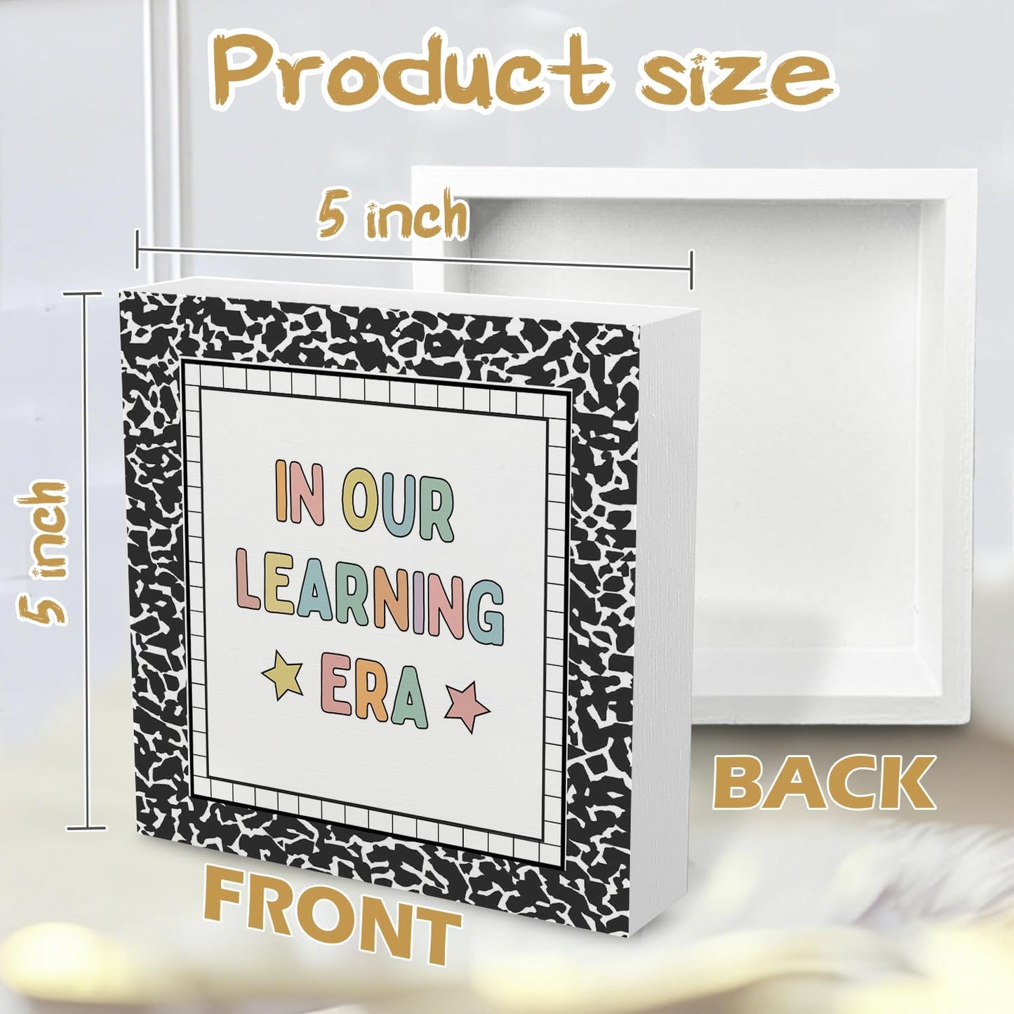 Classroom Wall Decor,Back to School Reading Woodne Box Sign In Our Learning Era Classroom Wood Sign Decor, Classroom Decorations,5x5 Inch