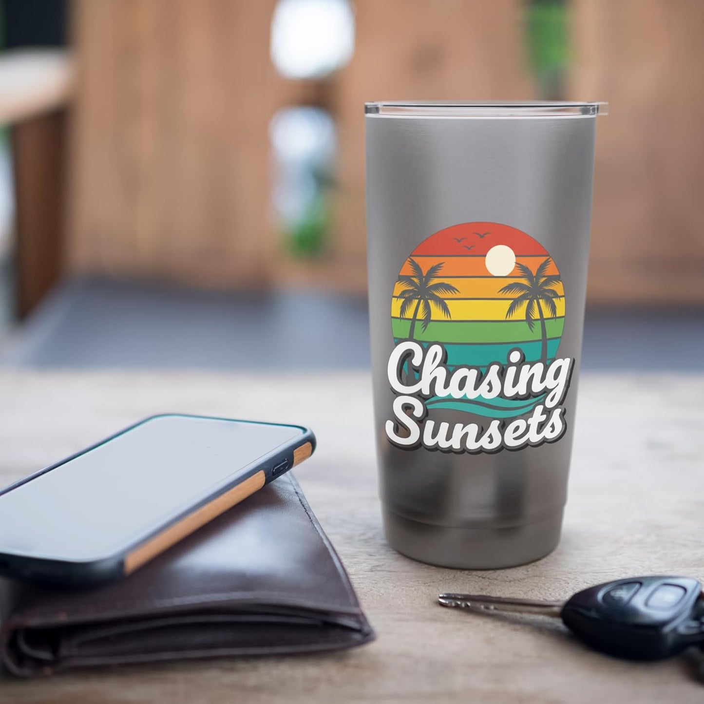Chasing Sunsets Retro Kids Travel Sunset Design Stainless Steel Insulated Tumbler