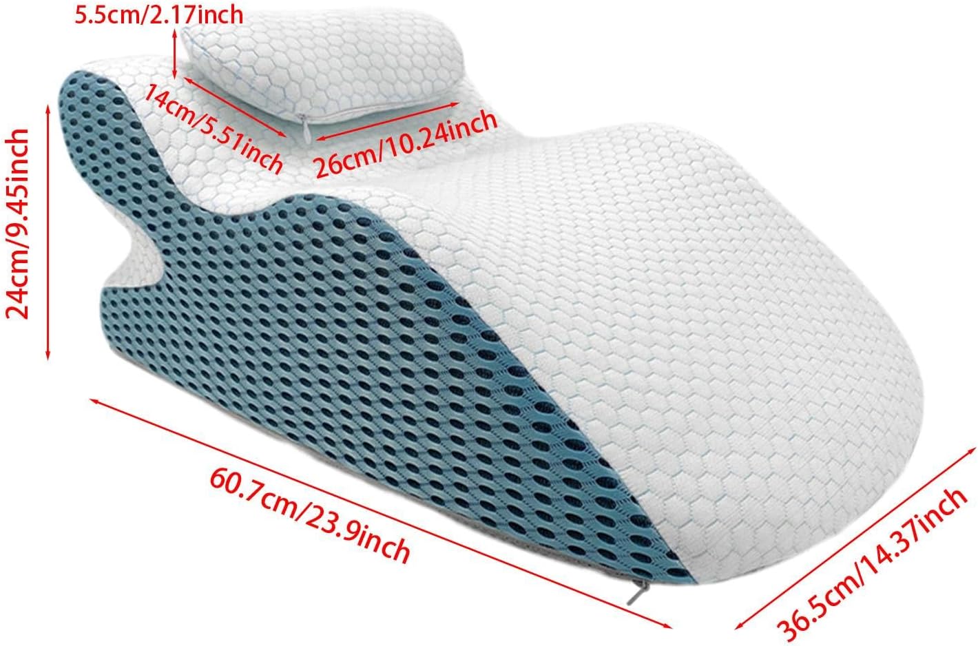 Face Down Pillow, Wedge Pillow with Neck Support, Prone Sleep Pillow, Sleeping On Stomach Pillow,Home Massage Pillow Washable Cover,with Face Down Massage Prone Pillow Function(White and Blue)