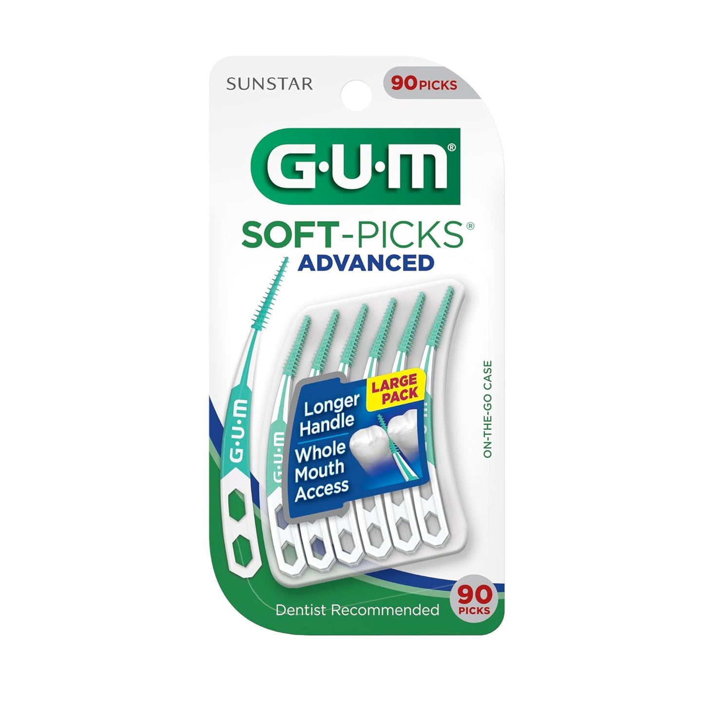 GUM Soft-Picks Advanced, Dental Picks for Teeth Cleaning and Gum Health, Disposable Interdental Brushes with Convenient Carry Case, Dentist Recommended Dental Picks, 90 Count (Pack of 3) 270 Total