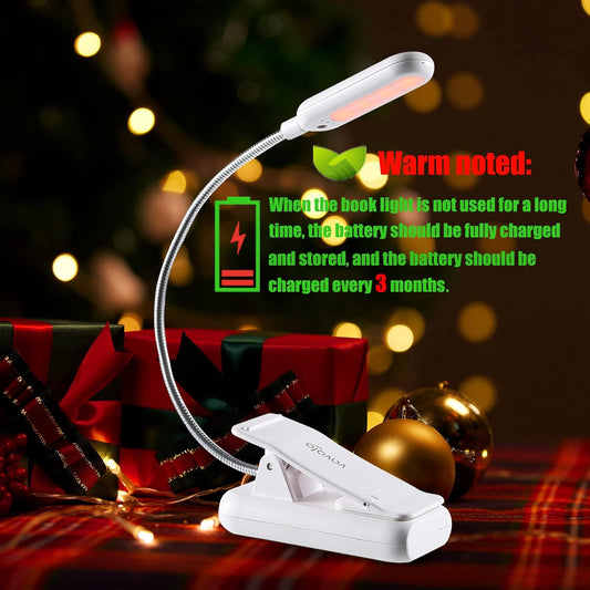 VAVOFO Clip On Rechargeable Reading Light, 7 LEDs with 3 Colortemperature 9 Brightness Levels Book Lights for Reading in Bed with Power Indicator for Bookworms Black (2-Pack White)