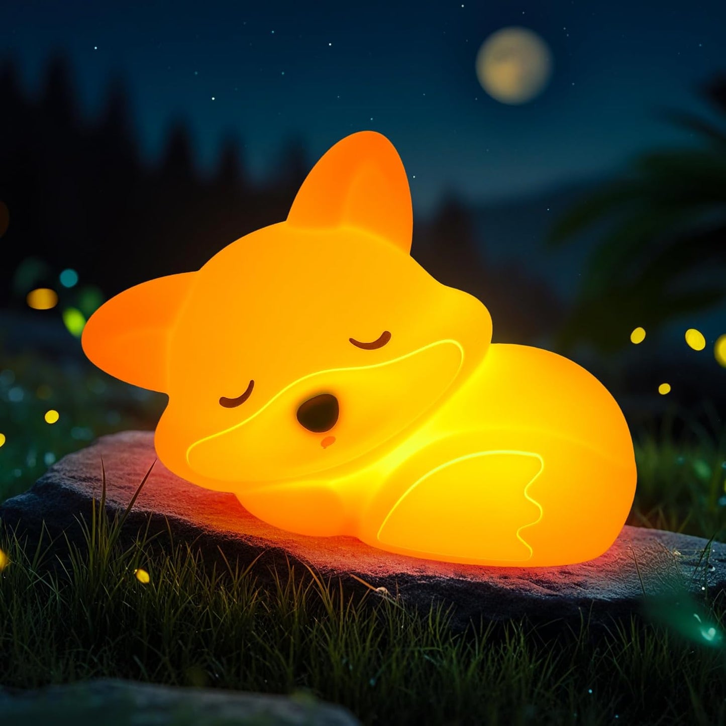YuanDian Fox Night Light, Squishy Fox Silicone Lamp Novelty Gifts, Rechargeable Dimmable Timer Bedside Touch Nightlight for Breastfeeding Toddler Baby Kids