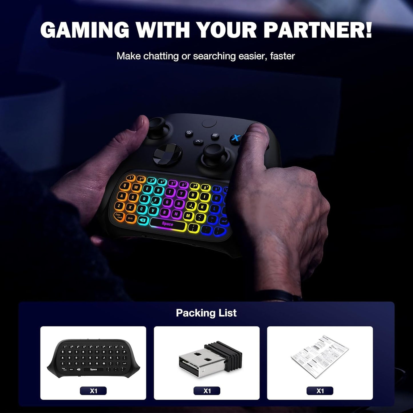 MoKo RGB Backlight Keyboard for Xbox One Controller, Xbox Series X/S, Wireless Chatpad Keypad w/ 2.4G Receiver, Xbox Accessories for Xbox One S/Elite
