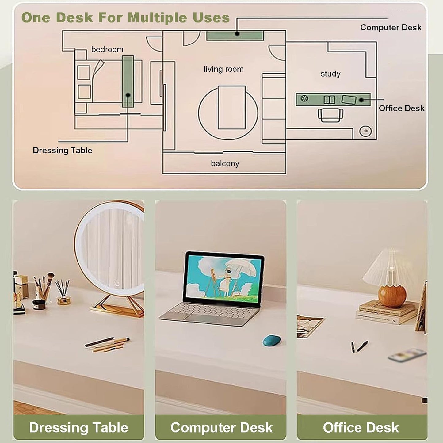 Crafting Table,Table On Wheels Foldaway Desk Reading Table Craft Desk Bed Laptop Table Folding Desk Height Adjustable Desk Work from Home Desk(Color:Wood+)