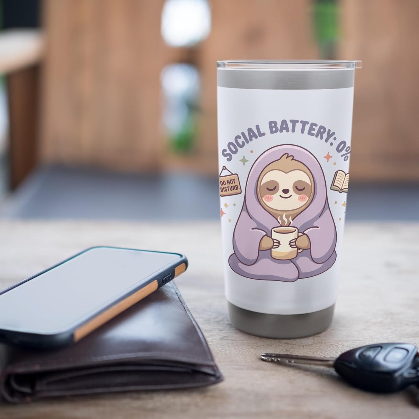 Social Battery 0 Percent Sloth Retro Kawaii Introvert Cozy Stainless Steel Insulated Tumbler