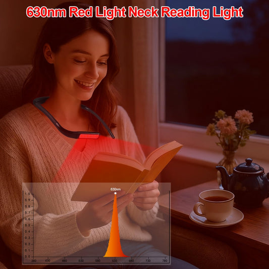 630nm Red Neck Reading Light - Zero Blue Light, Rechargeable Dimmable Portable LED Red Neck Book Lamp for Reading, Crafts, Knitting, Crochet at Night, Ideal Gift for Readers and Craft Lovers