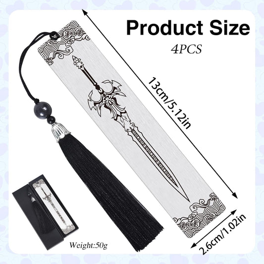 Sword Metal Bookmarks Gifts - 4PCS Cool Sword Bookmark for Book Lovers, Fantasy Book Accessories for Reading Women Men, Graduation Thanksgiving Christmas Bookish Birthday Gifts