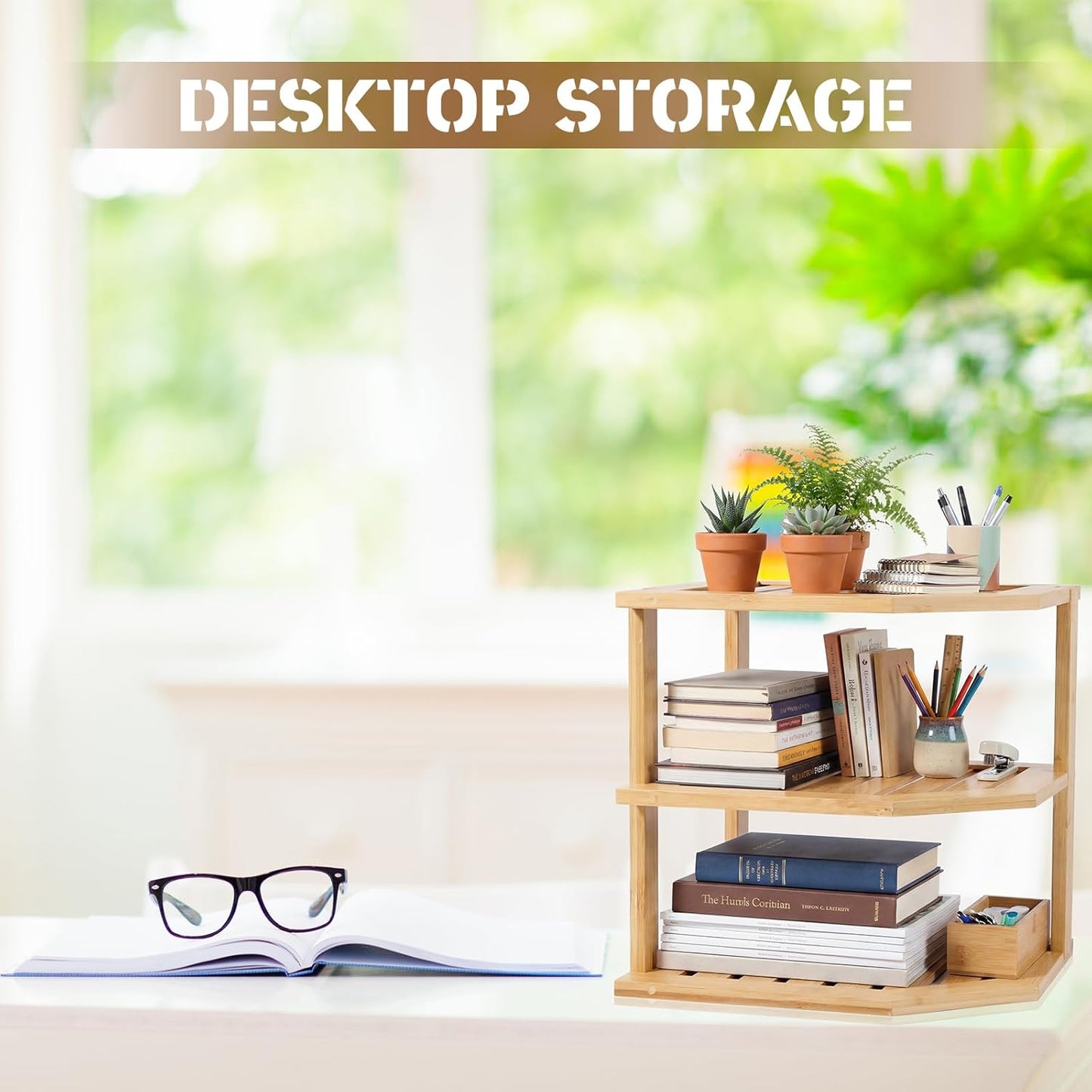 2 Pcs Corner Bamboo Shelf, Kitchen Cabinet Organizer Bamboo Bookshelf, Organizer Kitchen Shelves, Corner Cabinet Rack, Storage Shelves for Pantry Bathroom Dining Room Study Laundry