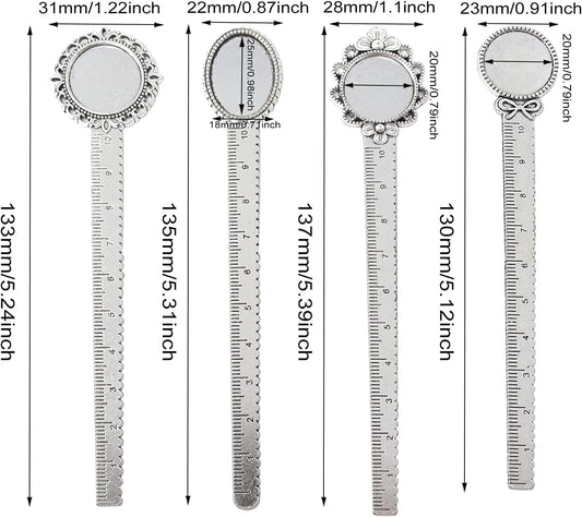 Honbay 8PCS Metal Bookmark Ruler Book Page Marker Retro Ruler Bookmark Pendant Tray Kit for School Office Supplies and Book Gifts Making (4 Styles, 2 Color)