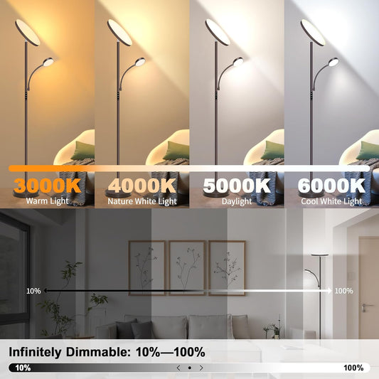 Floor Lamps for Living Room,42W Super Bright LED Floor Lamp,2-in-1 Dimmable Standing Lamp with Reading Light,69'' Tall Lamp with Remote & Touch Control, Modern Floor Lamp for Bedroom,Office