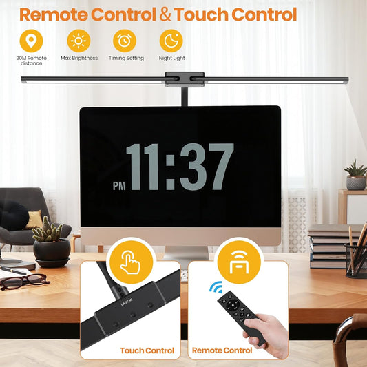 LASTAR Desk Lamp with Remote Control & 32.5" Wide Double Head, Architect Desk Lamp for Home Office with Clamp, Timer, 24W Ultra Bright LED Desk lamp for Computer Reading
