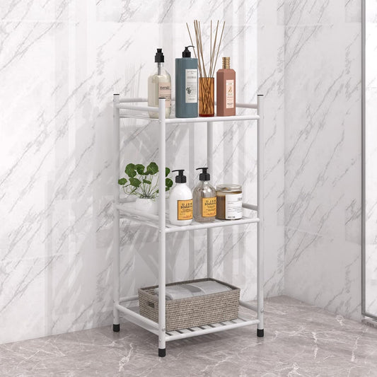 3 Tier Bathroom Storage Open Shelf Unit, Free-Standing Metal Corner Rack Shelving for Kitchen, Living Room, Hallway (Matte White, 3 Tier)