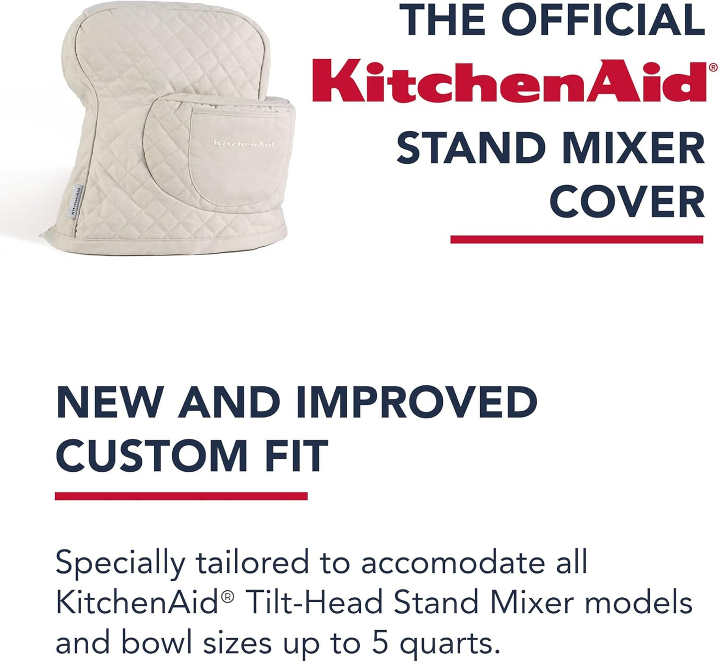 KITCHENAID Fitted Tilt-Head Stand Mixer Cover with Storage Pocket, Quilted 100% Cotton,14.4"x18"x10", Milkshake