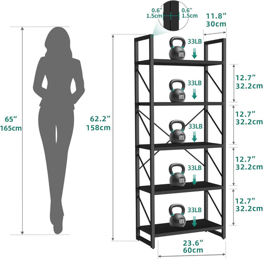 YITAHOME 5 Tiers Bookshelf, Artsy Modern Bookcase, Book Rack, Storage Rack Shelves Books Holder Organizer for Books/Movies in Living Room/Home/Office - Black