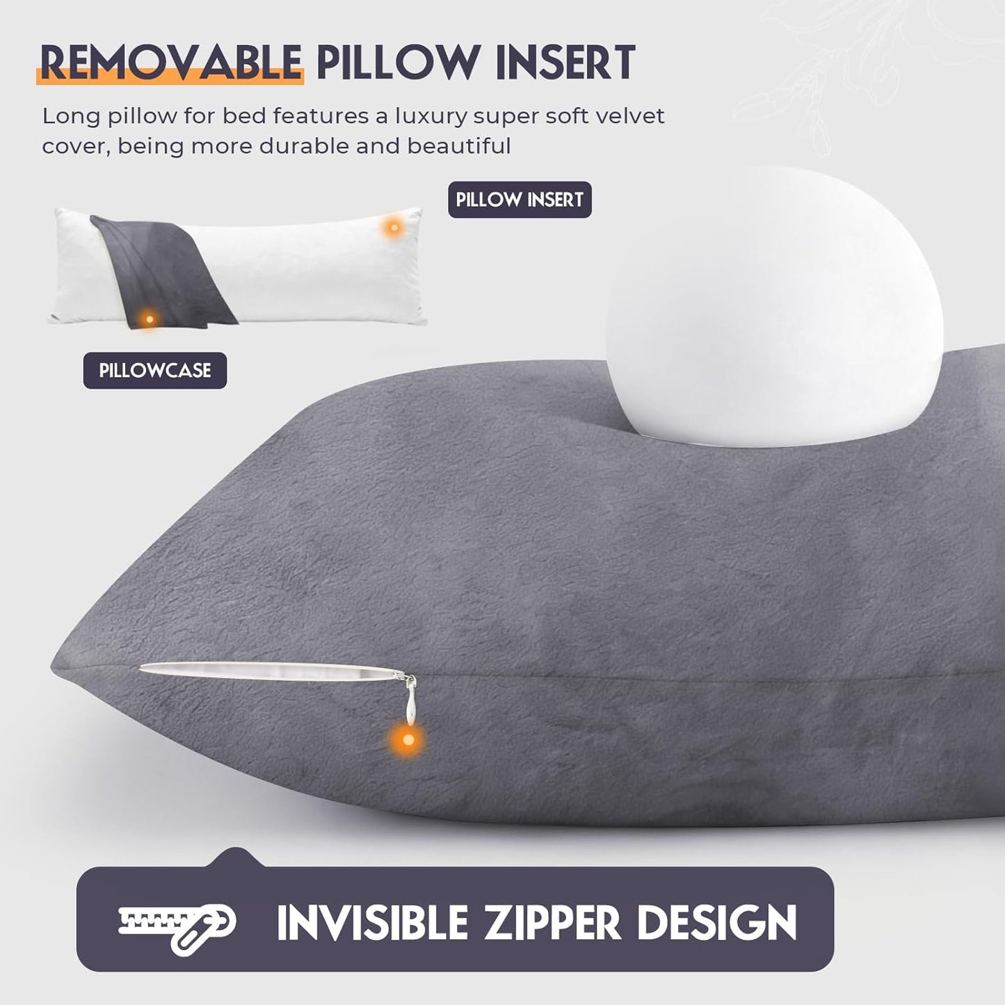 Body Pillow for Adults with Removable Pillowcase,Memory Foam Full Body Pillows for Side Sleepers, Back Pain, Pregnancy, Large Long Pillow Fluffy with Cover for Bed,20x54 Inch, Grey