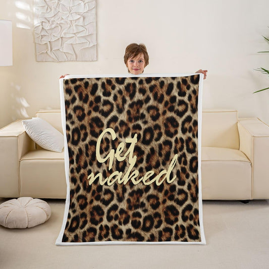 Feelyou Leopard Print Get Naked Throw Blanket Funny Quotes Soft Fleece Sherpa Cozy Fuzzy Plush Warm Brown Fuzzy Plush Throw Cheetah Throw 50"x60" for Bed Couch Living Room