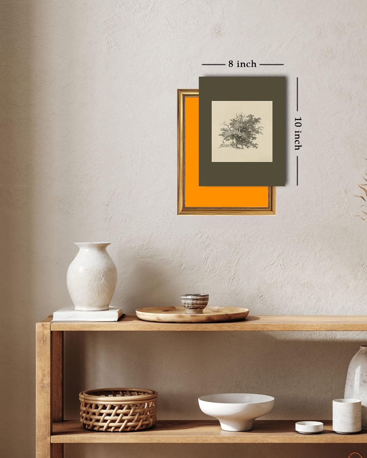 Kizbok Vintage Wall Art Prints, Farmhouse Tree Sketch Landscape Painting Prints for Wall Decor, Antique Whimsical Woodland Scene Nature Forest Art Pictures for Bedroom, Rustic Neutral Vintage Siege Green Artwork Poster for Bathroom Bedroom Gallery Home(8"