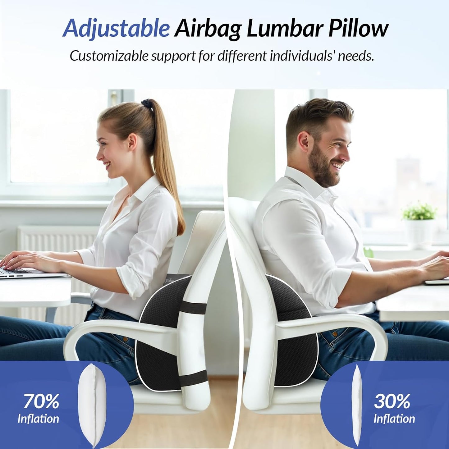 ZIKEE Lumbar Support Pillow for Office Chair and Car Seat with Aribag Design, Adjustable Back Support Lumbar Pillow with Memory Foam for Lower Back Pain Relief & Improved Posture, Dual-Strap Design