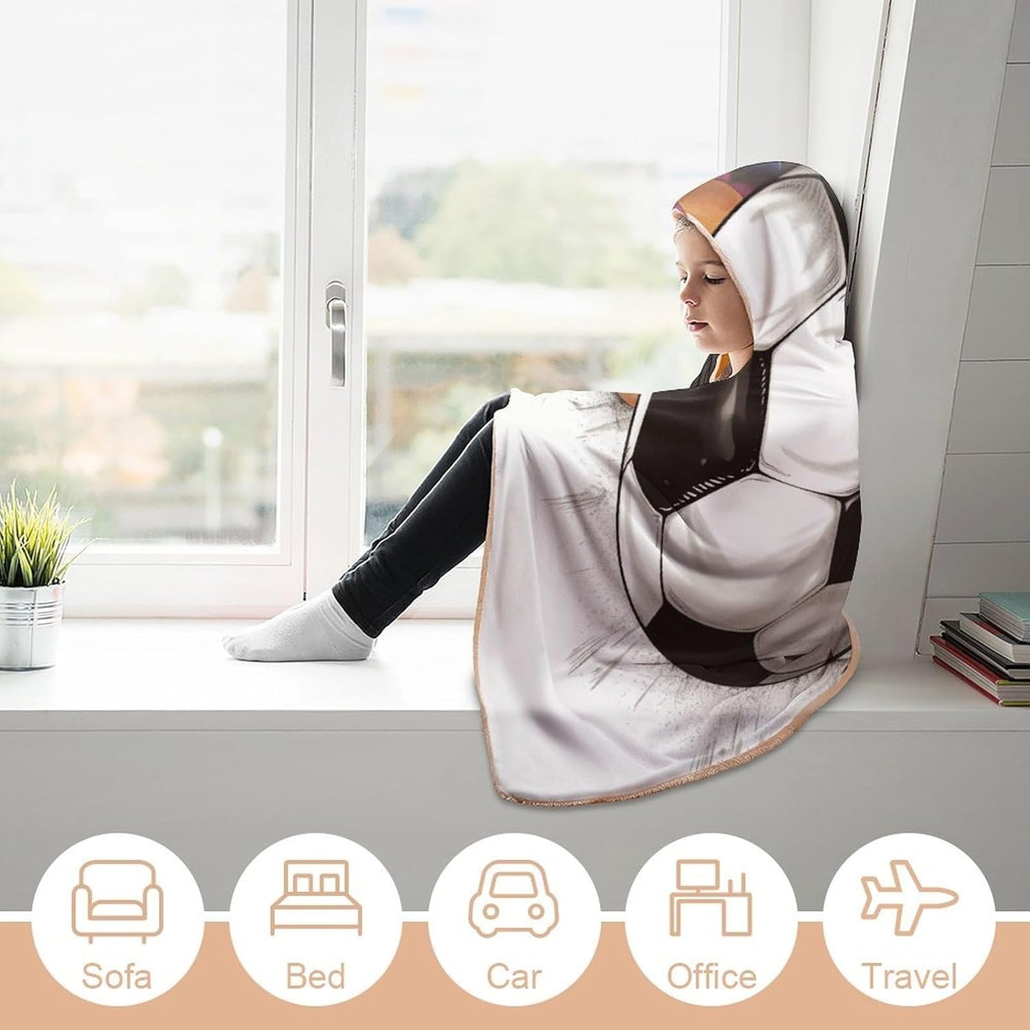 Soccer Drawing Oversized Blanket Hoodie Fleece Wearable Blanket Sweatshirt Blankets Warm Cozy Robe Gift-