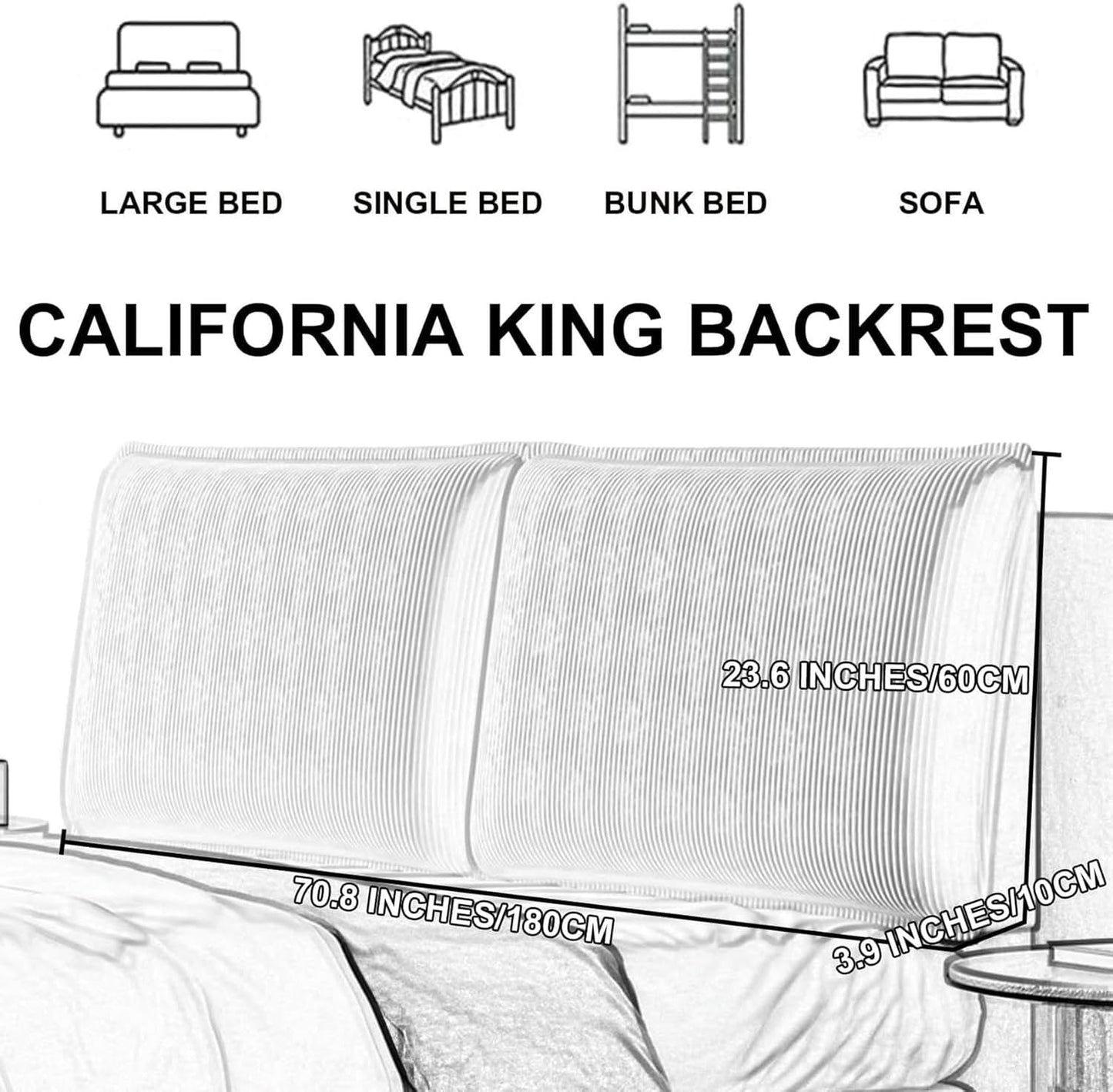 AMNOOL Wall Mounted Headboard Bed Pillowboard Large Backrest Lumbar Support Cushion Wedge Removable Headboard Cover Bedside Pillow for Sofa Bed Bunk Bed