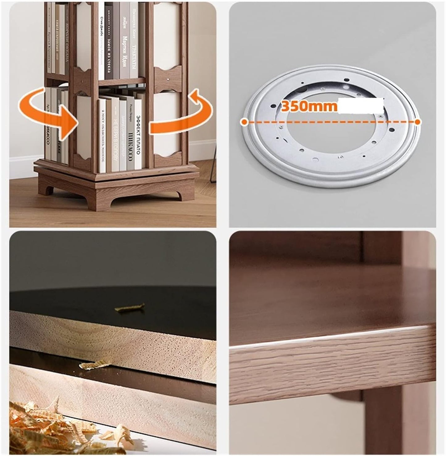 All Solid Wood Rotating Bookshelf, 360-degree Bookcase Floor Creative Storage Shelf for Home Living Room MINGPING (Size : 44x44x139cm Walnut Color) ()