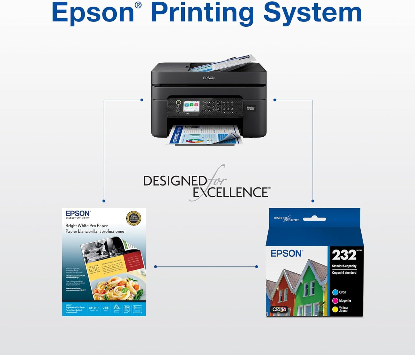 EPSON 232 Claria Ink Standard Capacity Black & Color Cartridge Combo Pack (T232120-BCS) Works with WorkForce WF-2930, 2950 and Expression XP-4200, 4205