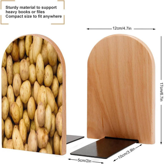 Garden Potatoes Wooden Bookend Non-Slip Book Ends Heavy Duty Book Stopper with Metal Base Books Holderd Decorative Bookends Stands Firmly for Office Supplies