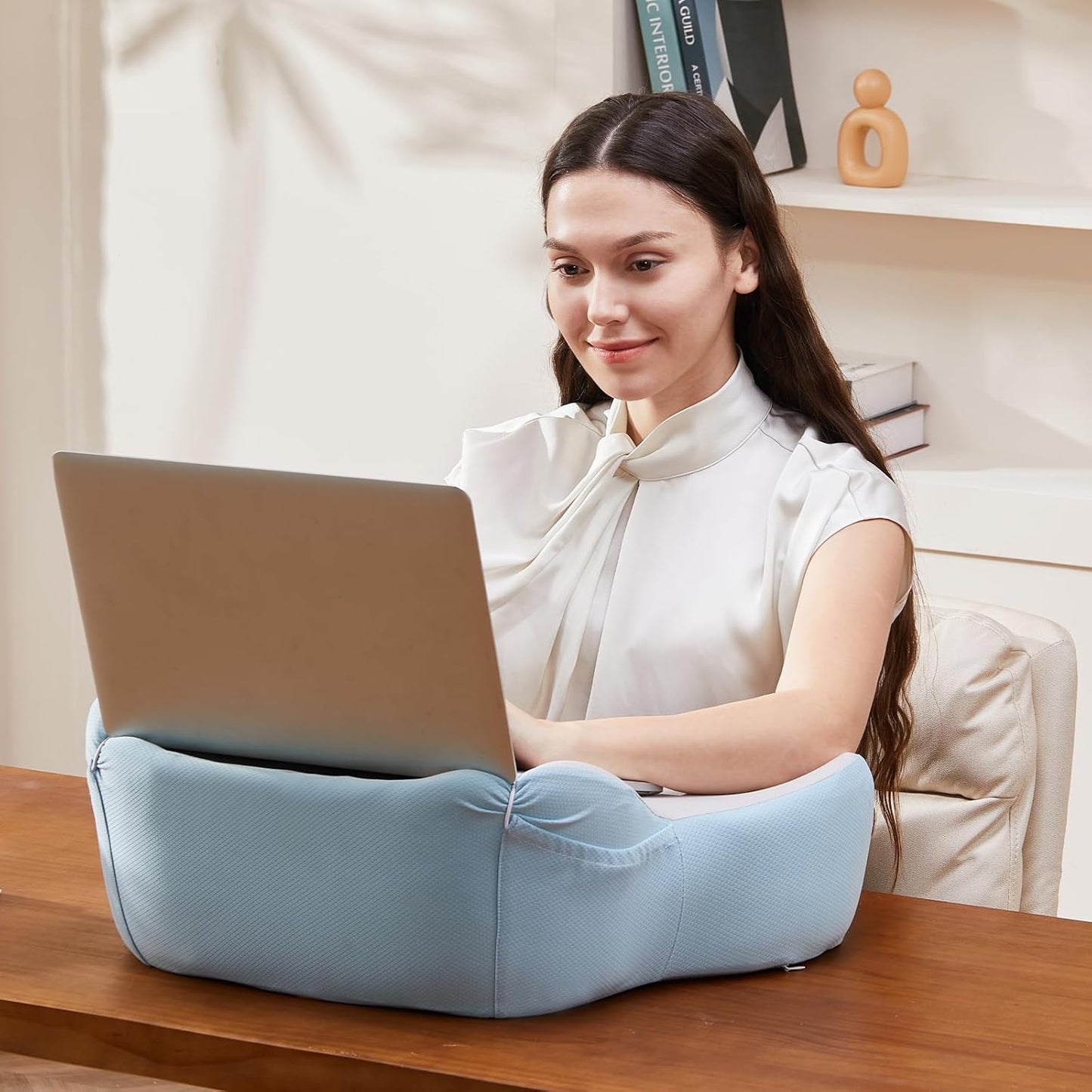 Reading Pillow, Lap Desk, Laptop Lap Desk, Laptop Stand for Bed, Arm Rest Pillow, Memory Foam Gaming Pillow for Reading, Working, Gaming in Bed Couch Floor (Blue-Grey)