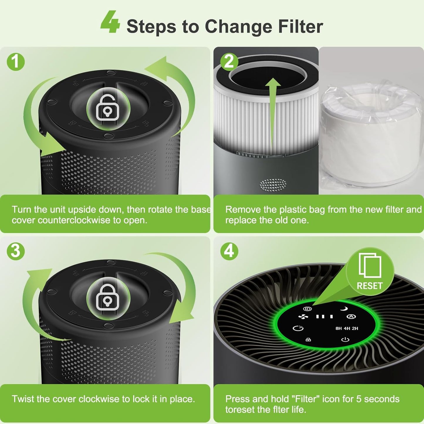 Chuboor Air Purifiers for Home Large Rooms, H13 True HEPA for Bedroom Dorm Room Pets, kitchen, washroom, with Timer, Auto Mode, Sleep Mode, for Smoke and Dust, Pollen, Odors, PJ01, Black