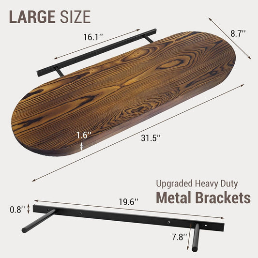 MyGift 32-Inch Premium Curved Oval Solid Wood Floating Shelf, Modern Wall-Mounted Display Rack for Home, Living Room, or Office Décor
