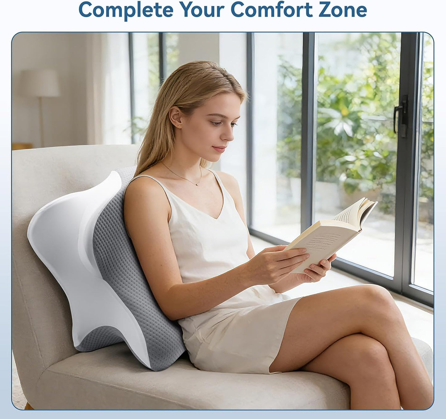 Reading Pillow for Bed Memory Foam - Ergonomic Rest Position Pillow for Sleeping & Playing, Wedge Comfort Support for Reading, Back Pain & Acid Reflux, with Removable Cover