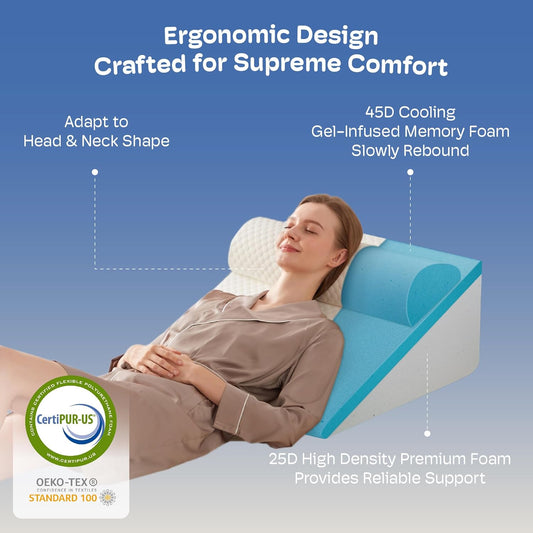 3PCS Wedge Pillow, Orthopedic Wedge Pillow for Acid Reflux, Back Pain Relief, Cooling Memory Foam Top, Bed Wedge Pillows for Headboard, Sleeping, Snoring, Back Support, After Surgery.