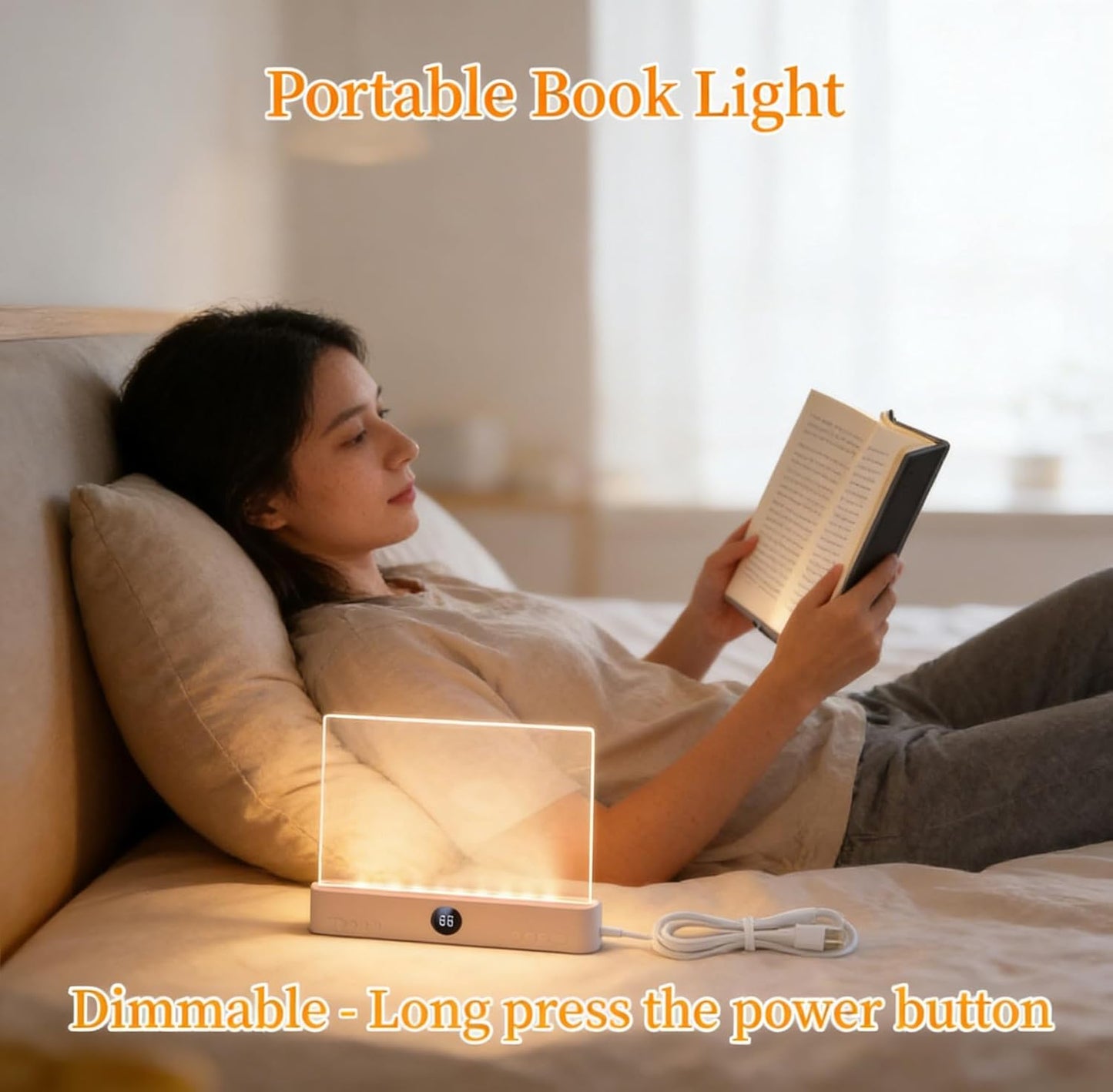 Rechargeable Book Light - 3 Color Modes Dimmable LED Flat Panel Lamp, Full Page Lighting with Timer, Compatible for Bedtime Reading, Fits All Readers
