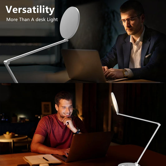 LED Desk Lamp for Home Office, Eye-Caring Modern Desk Light, 3 Color Temperature 10 Brightness Computer Light, Dimmable Desk Light with Memory & Timer Func, Metal Swing Arm Table Lamp (White)