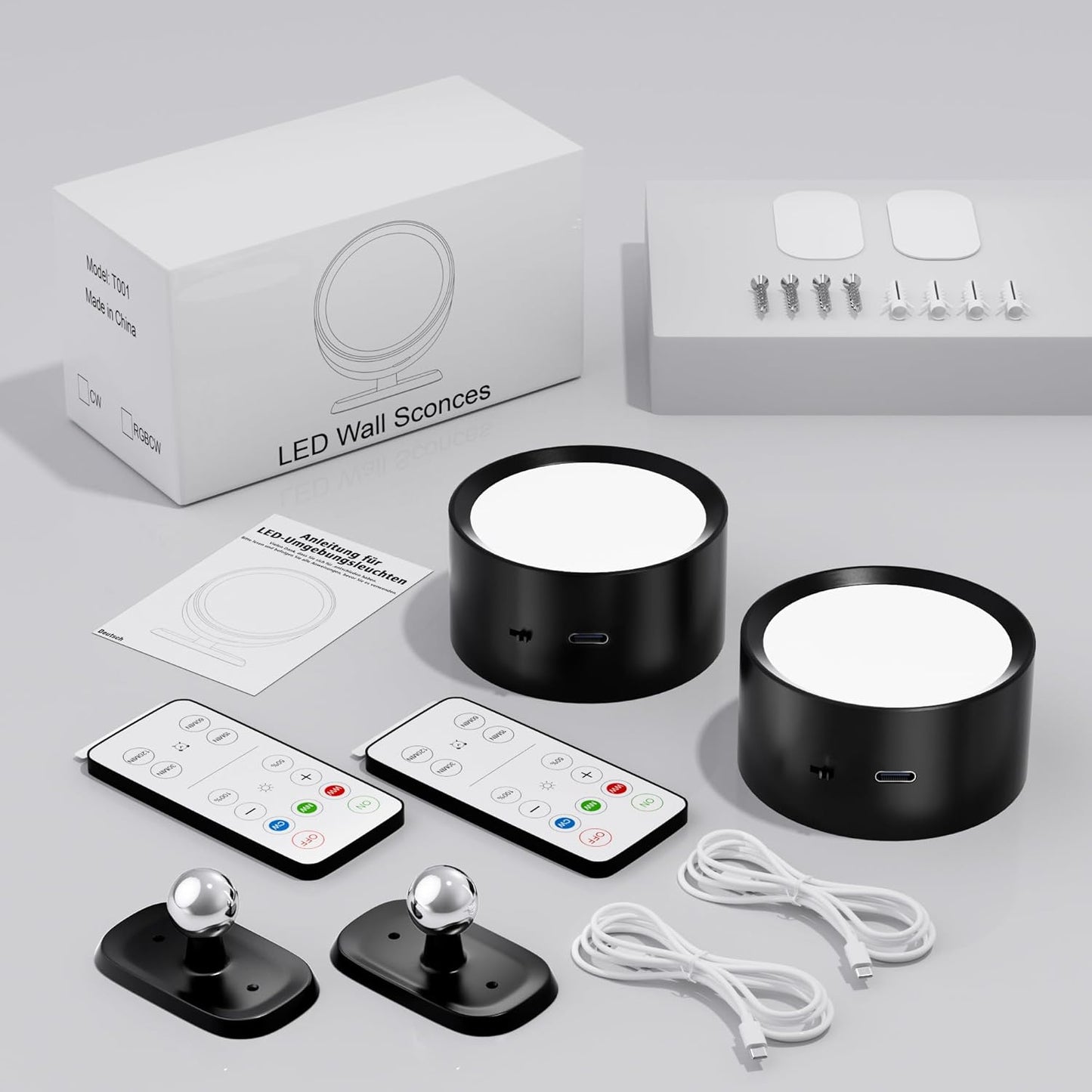 Rechargeable Wall Lights, Battery Operated Wall Light, 3 Color&10 Dimmable LED Wall Mounted Sconce Light Set of 2, Magnetic 360° Rotation Wireless Wall Lamps with Remote for Bedroom, Reading, Picture