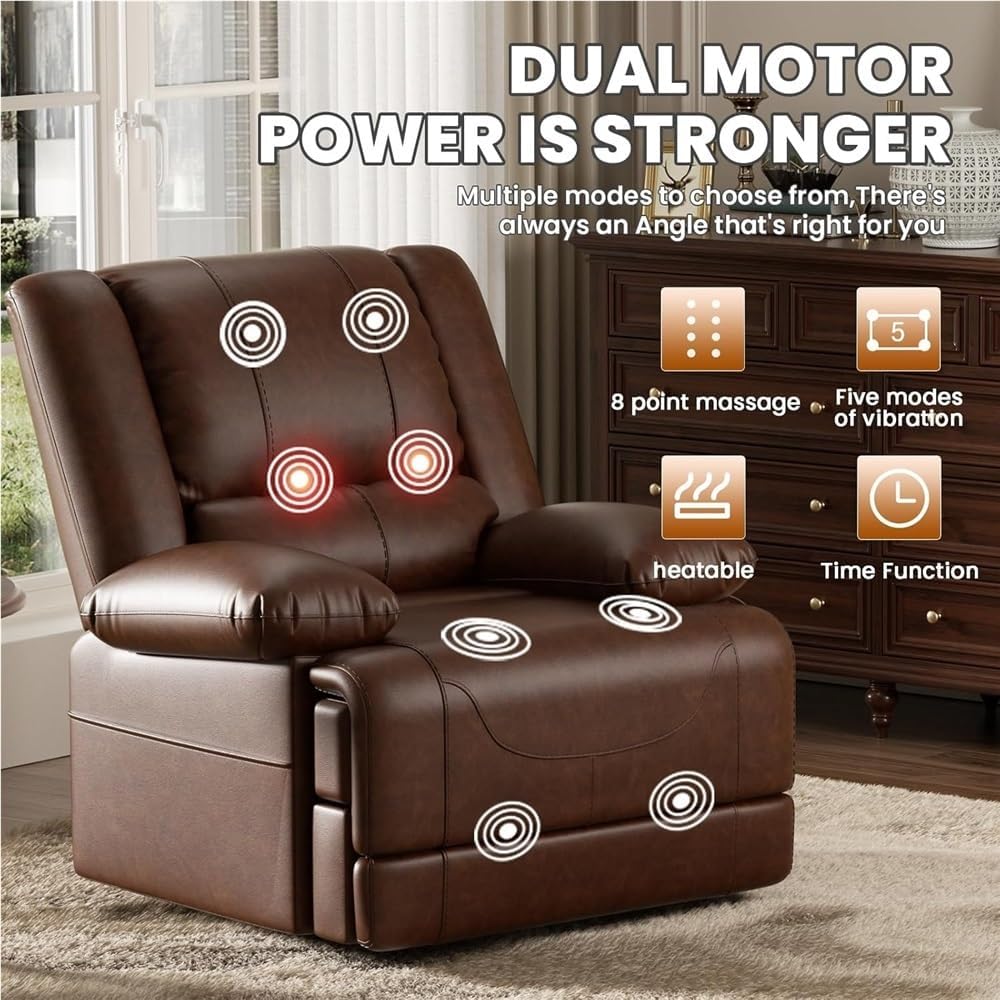 Power Lift Recliner Chair for Elderly Dual Motor Electric Recliner with Infinite Position Massage Heat USB Ports and Remote Control Comfortable Breathable Leather Lift Chair