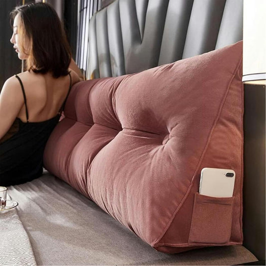 Soft Reading Bed Rest Pillow Large Bolster Cushion Velvet Headboard Backrest Triangular Wedge Pillow Neck & Lumbar Support for Dorm Room Daybed Full Size, 78.7in/200cm(King), Brown