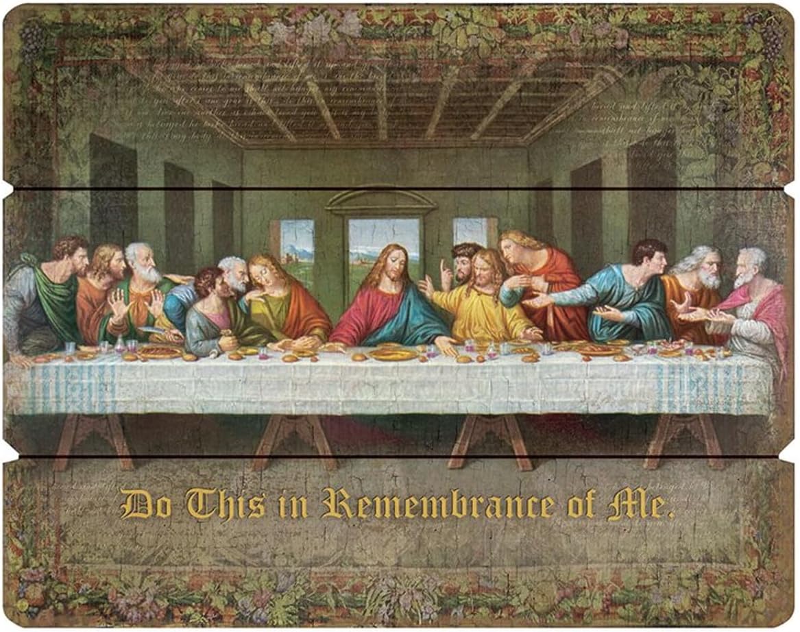 Trinity Church Supply Last Supper Wood Pallet Sign Inspirational Christian Wood Sign Motivational Positive Plaque for Reading Room Office Home, 12 Inch x 15 Inch