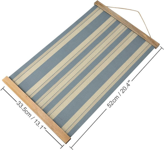 Vintage Blue Beige Stripe Poster with Wooden Frame Personalized Linen Hanging Scroll Painting Rustic Wall Hanging Illustrative Modern Artwork Decor for Home Living Room Bedroom Office