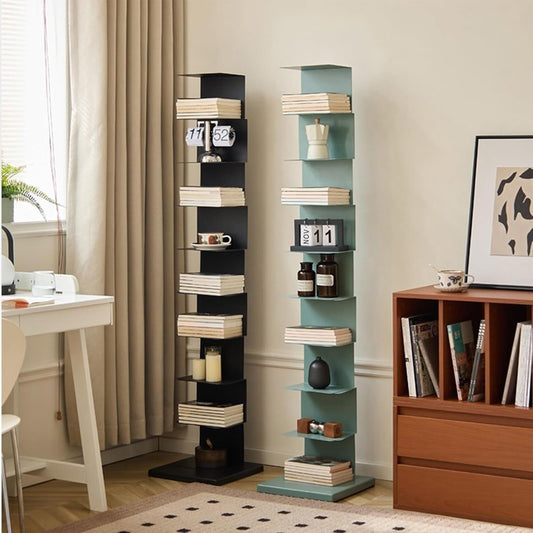 Free Standing Bookcase Open Shelves,Multipurpose Corner Bookshelf, Multipurpose Corner Bookshelf, Simple Narrow Invisible Bookshel, Metal Bookshelf – Vertical Book Tower,modern Open Bookshelf(Black,10