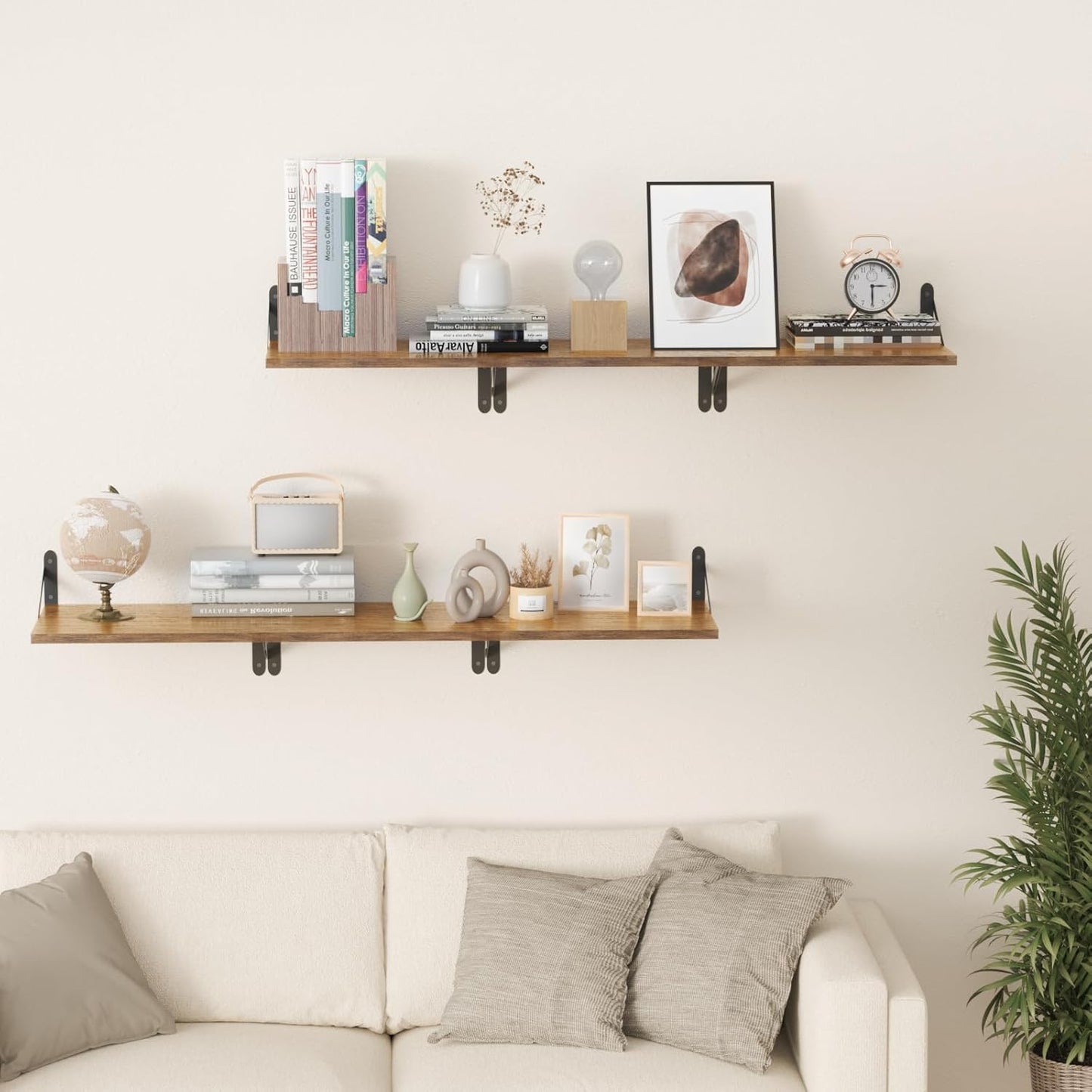Deep Floating Shelves for Wall, 16W x 12D Wood Shelves Set of 2, Rustic Wood Floating Shelves, Wall Mounted Hanging Shelf for Living Room, Kitchen, Office, Bathroom and Bedroom Decor