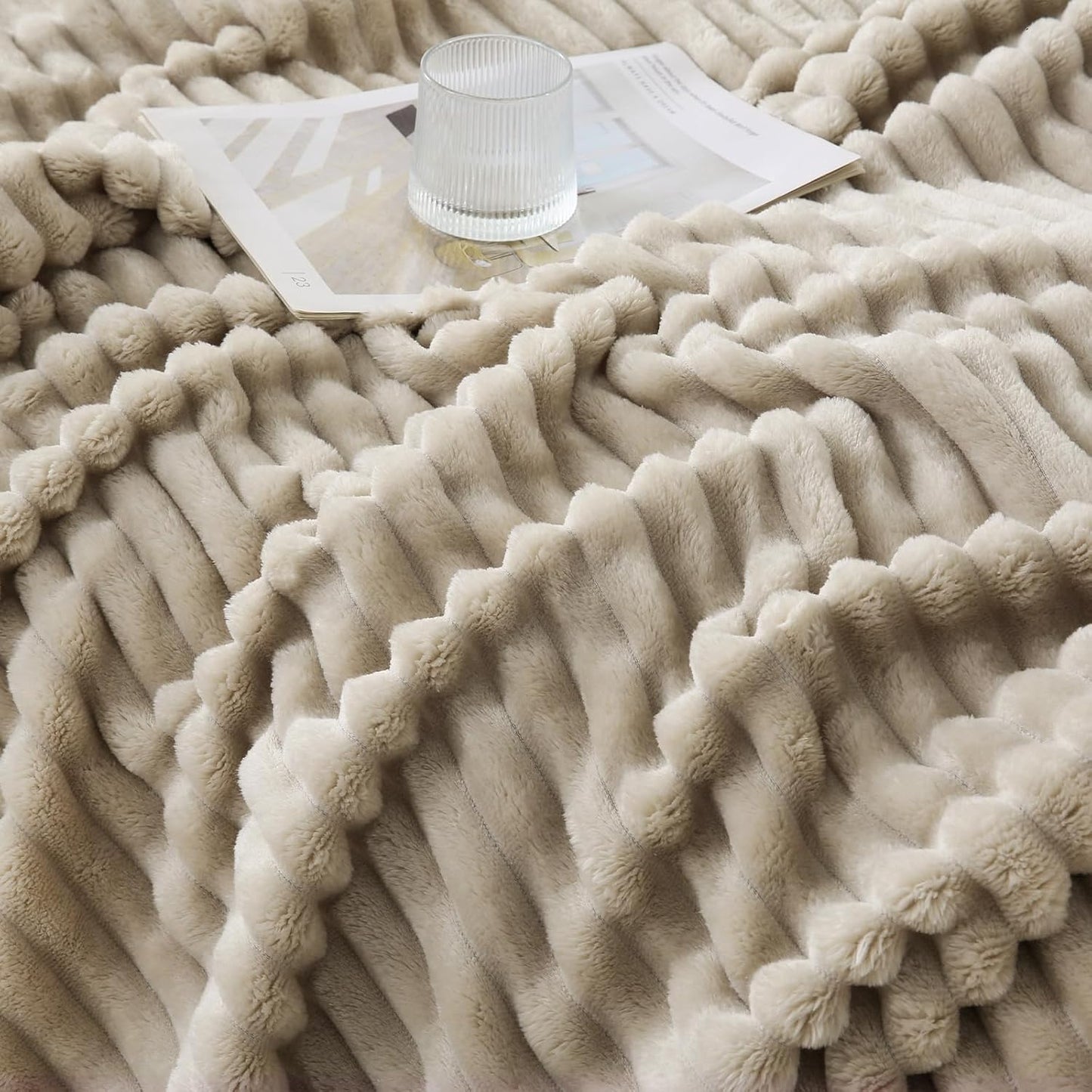 Khaki Throw Blanket for Couch Sofa 60x80 inches Striped Fleece Blankets Room Home Decor Lightweight Plush Soft Cozy Gifts for Women Mom Girls