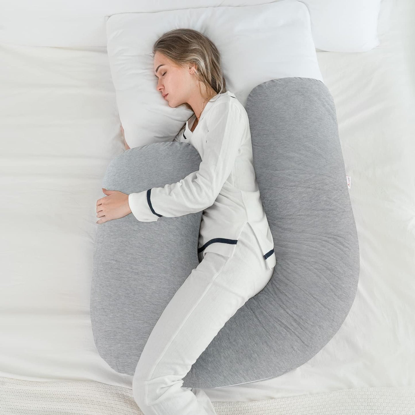 AngQi Body Pregnancy Pillow with Jersey Cover, L Shaped Full Body Pillow for Pregnant Women and Side Sleeping, Gray