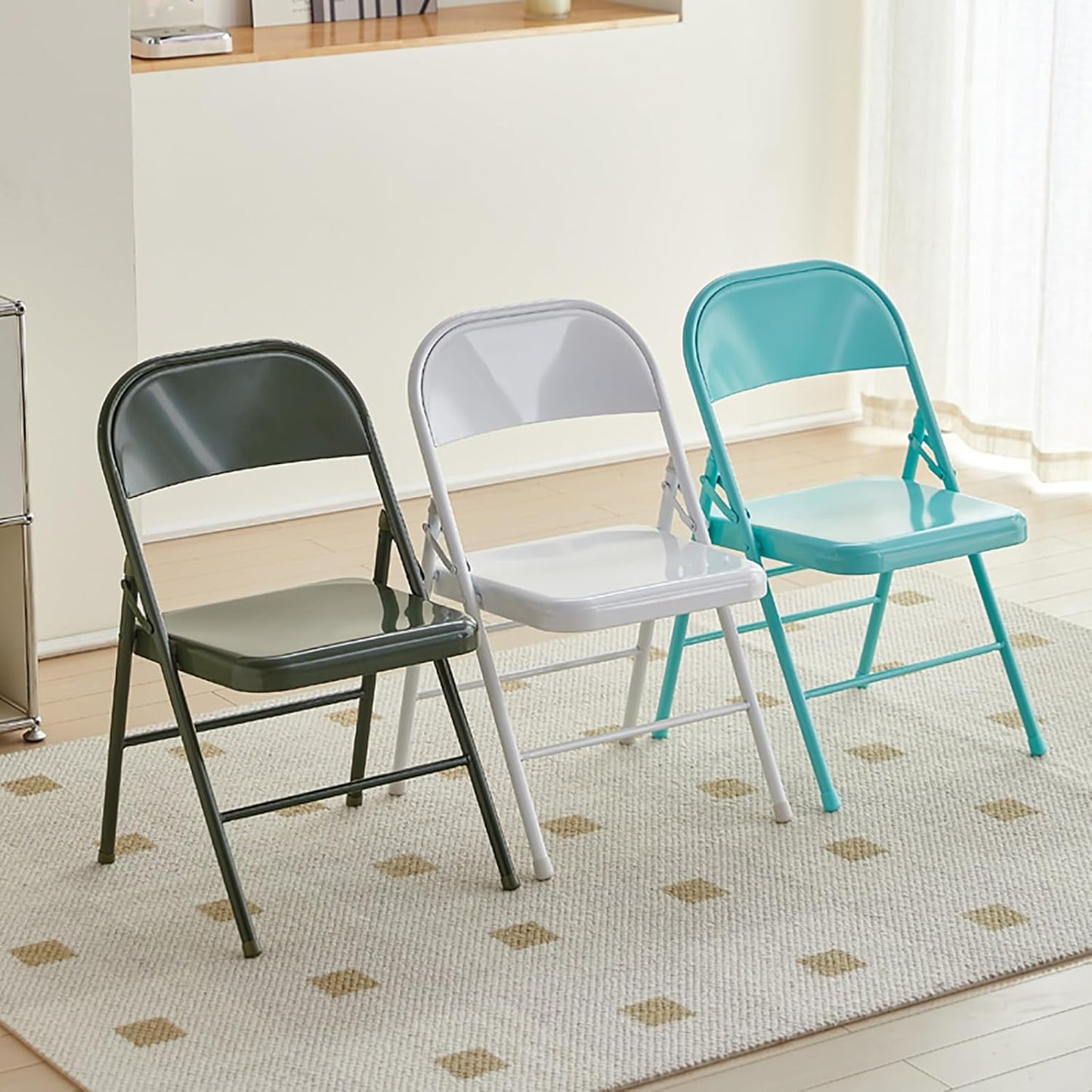 Metal Folding Chairs, Portable Stackable Event Lounge Chair, Steel Frame Indoor Dining Chairs, Camping Chair Multicolor for Events Office Wedding Party (Color : Black)