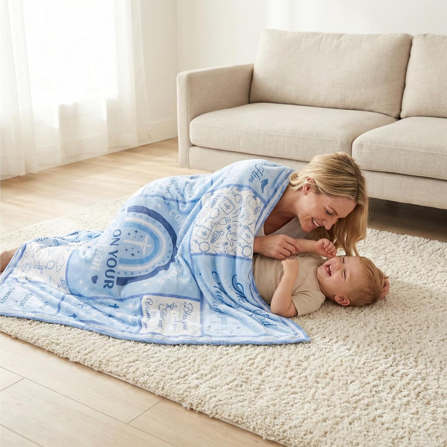Baptism Gifts for Boys, Baptism Blanket 40x50 inch Blue Bible Verse Throw for Christian Gifts, Religious Scripture Christian Blanket for Boys Girls Baptismal Favors