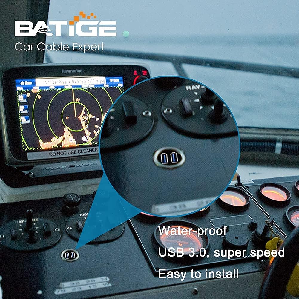 BATIGE 2 Ports Dual USB 3.0 Male to USB 3.0 Female AUX Flush Mount Car Mount Extension Cable for Car Truck Boat Motorcycle Dashboard Panel -3ft