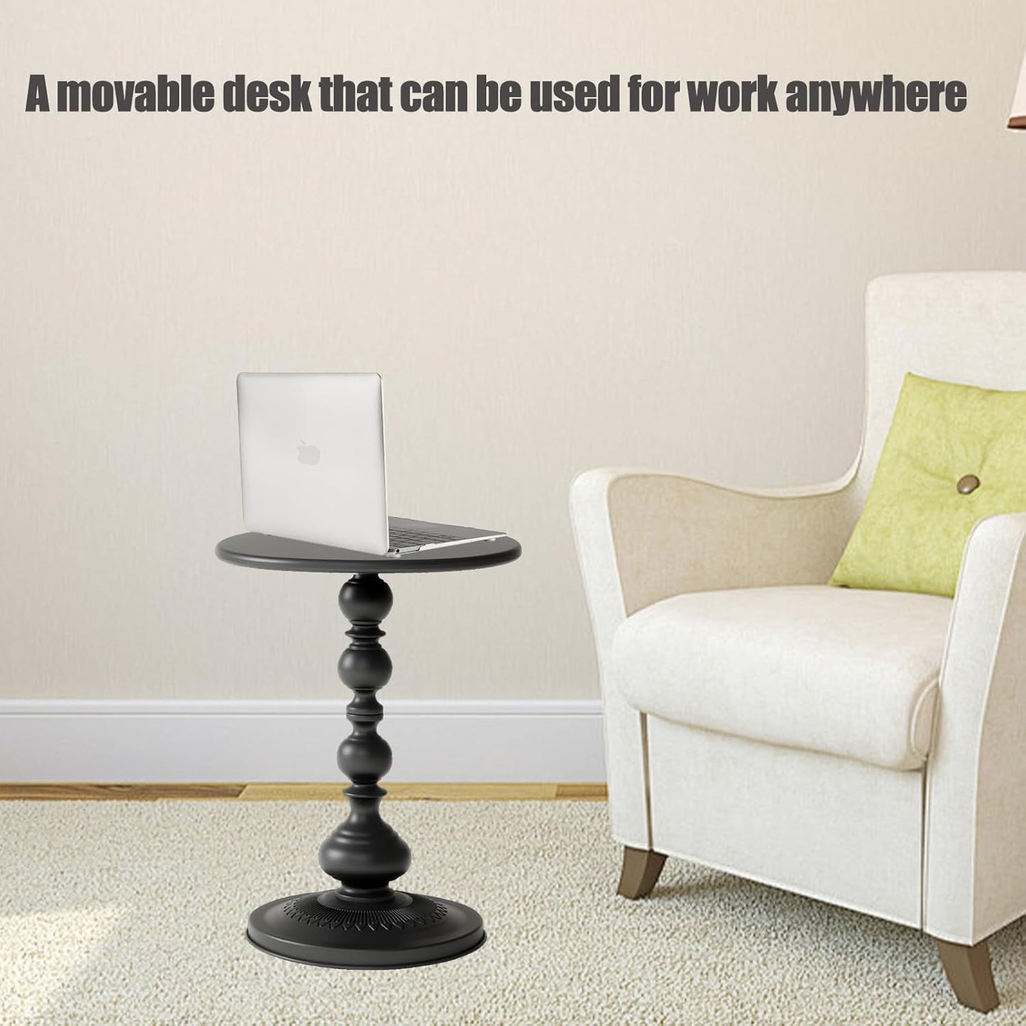 Pedestal Metal Round Side Table, Sofa Table, Small TV Tray Table for The Sofa in The Living Room and Bedroom, Bed, Chair, Mini Coffee Table, Headboard Table, 20.47 (H) *13.77 (W)