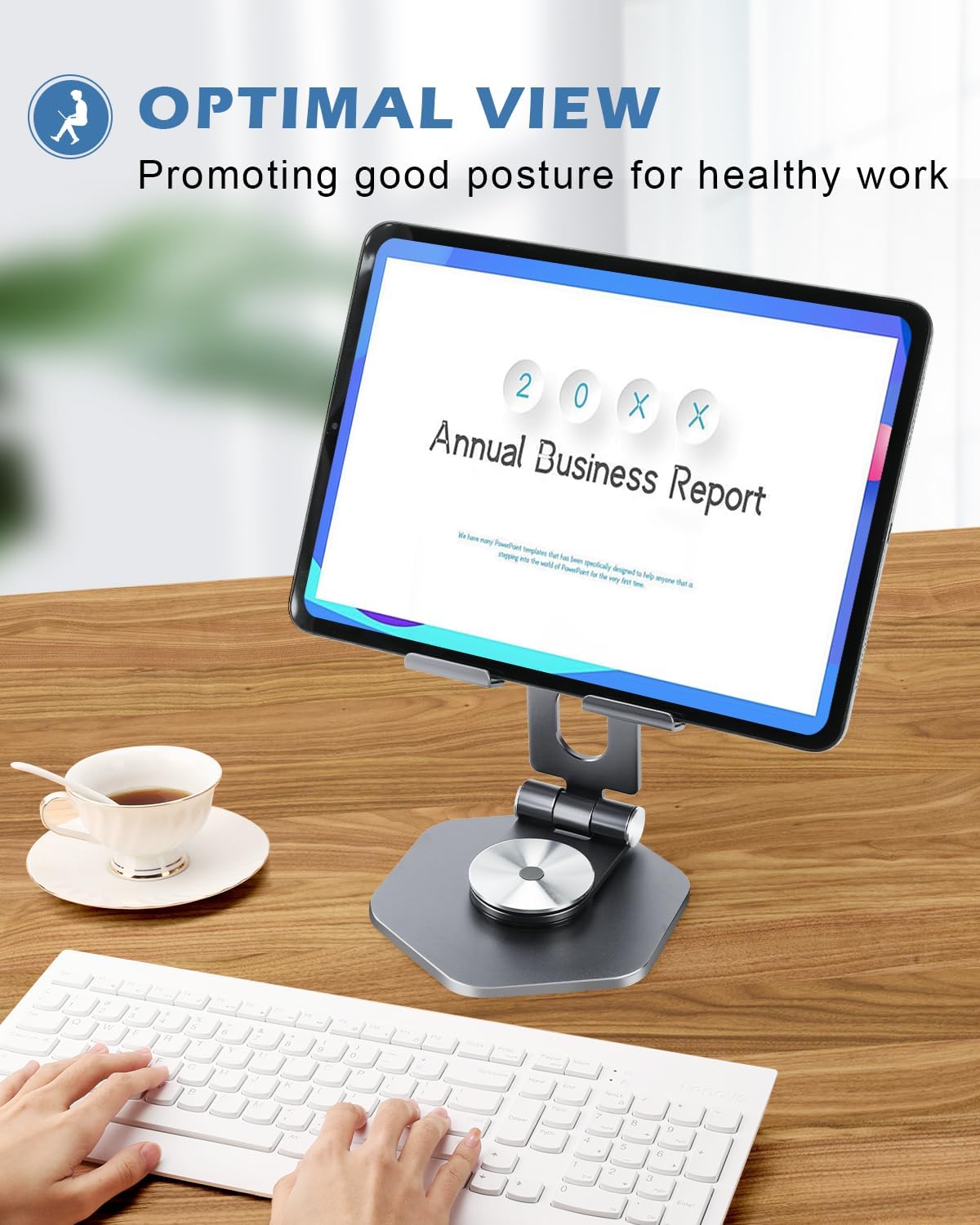 Foldable Aluminum Tablet Stand for Desk, 360° Swivel iPad & Tablet Holder – Portable & Stable Desktop Mount for 5–12.9in Devices, Grey